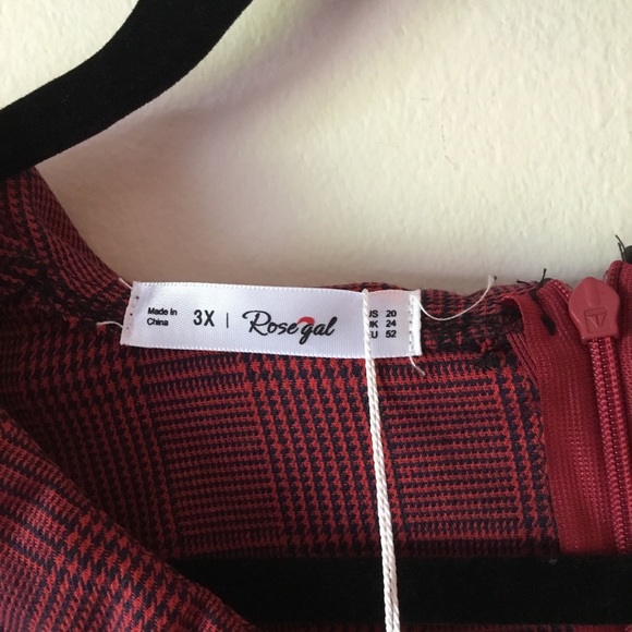 NWT Rosegal Red Houndstooth Midi Dress Plus Size - Picture 6 of 8